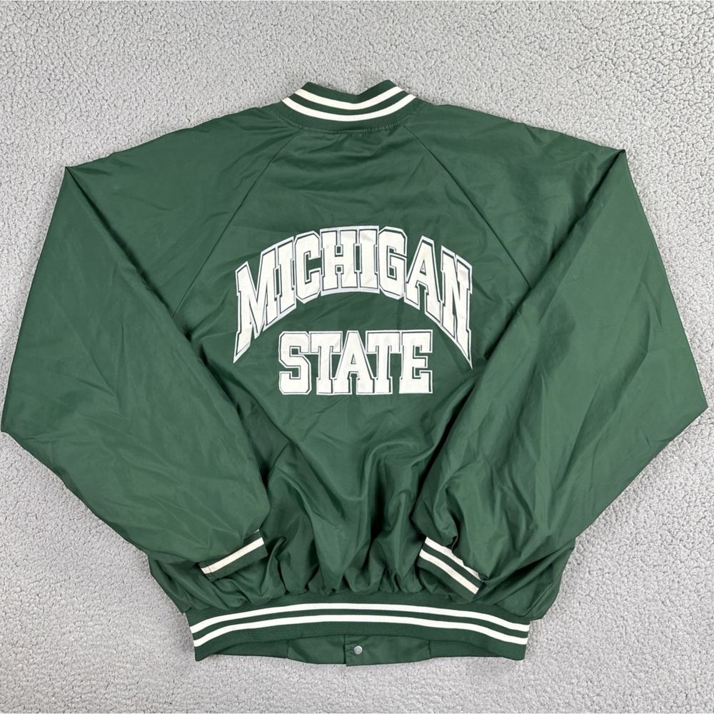 VTG 80's Hartwell Michigan State Satin Bomber Jacket Men XL Green Made in USA